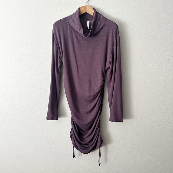 Daily Practice Anthro Long Sleeve Ruched Mini Dress Plum Women's Size Large - Picture 3 of 11